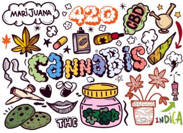 doodles con la palabra cannabis en el medio